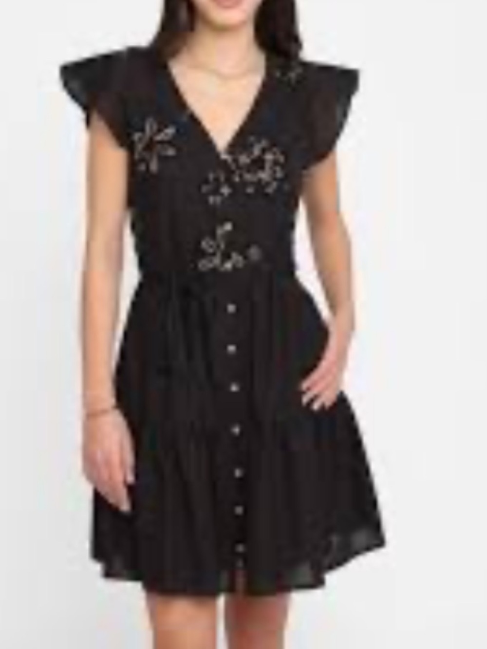 NWT size XS Embroidered Black Button-Front A-Line Dress